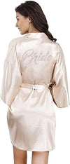Load image into Gallery viewer, La Merchandise Women's Satin Short Bridal Party Robe - CHAMPAGNE BRIDE - Masks LA MERCHANDISES