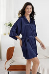 Load image into Gallery viewer, La Merchandise Women's Satin Short Bridal Party Robe - NAVY - Masks LA MERCHANDISES