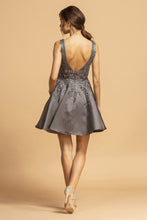 Load image into Gallery viewer, La Merchandise LAES2115 Charcoal Detailed Sleeveless Short Satin Dress - - LA Merchandise