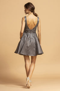 La Merchandise LAES2115 Charcoal Detailed Sleeveless Short Satin Dress - - LA Merchandise