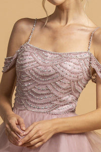 La Merchandise LAES2118 Cold Shoulder Detailed Short Mesh Prom Dress - - LA Merchandise