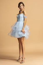 Load image into Gallery viewer, La Merchandise LAES2118 Cold Shoulder Detailed Short Mesh Prom Dress - Light Blue - LA Merchandise