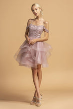 Load image into Gallery viewer, La Merchandise LAES2118 Cold Shoulder Detailed Short Mesh Prom Dress - Mauve - LA Merchandise