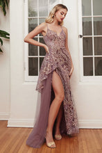 Load image into Gallery viewer, La Merchandise LARJ847 High Slit Glitter Sheer Bodice Long Prom Gown - GOLD-VIOLET - Dress LA Merchandise