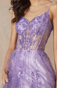 La Merchandise LAT2414 Lilac Glitter A-Line Corset Formal Prom Gown - - LA Merchandise
