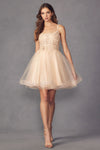 Load image into Gallery viewer, La Merchandise LAT883 Sheer Bodice Spaghetti Straps Cocktail Dress - CHAMPAGNE - LA Merchandise