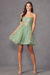 Load image into Gallery viewer, La Merchandise LAT883 Sheer Bodice Spaghetti Straps Cocktail Dress - SAGE - LA Merchandise