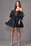 Load image into Gallery viewer, La Merchandise LAT895 A-line Short Cocktail Detachable Sleeves Dress - BLACK - LA Merchandise