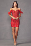 Load image into Gallery viewer, La Merchandise LAT897 Glitter Corset Cocktail Feathers Short Dress - RED - LA Merchandise