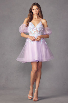 La Merchandise LAT901 Detachable Sleeves Butterfly A-line Short Dress - LAVENDER - LA Merchandise