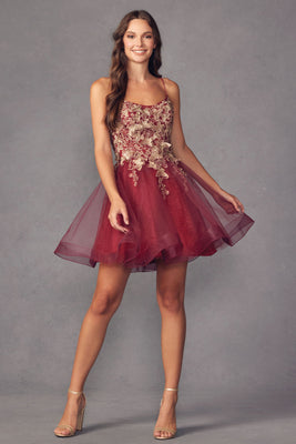 La Merchandise LAT902 Spaghetti Straps Corset Homecoming A-line Dress - BURGUNDY - LA Merchandise