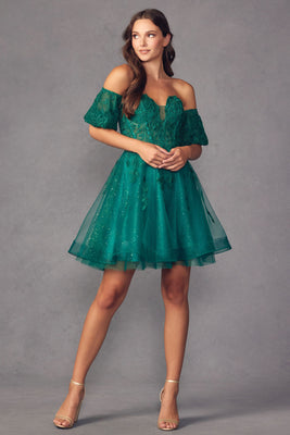 La Merchandise LAT909 Sweetheart Embroidered Homecoming Dress - EMERALD GREEN - LA Merchandise