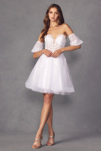 La Merchandise LAT909 Sweetheart Embroidered Homecoming Dress - WHITE - LA Merchandise