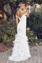 Load image into Gallery viewer, La Merchandise LAXC1106B Off Shoulder Feather Long Bridal White Dress - - Dress LA Merchandise