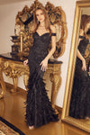 Load image into Gallery viewer, La Merchandise LAXC1106 Off Shoulder Mermaid Feather Prom Gown - BLACK - Dress LA Merchandise