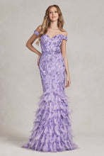 Load image into Gallery viewer, La Merchandise LAXC1106 Off Shoulder Mermaid Feather Prom Gown - LILAC - Dress LA Merchandise