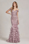 Load image into Gallery viewer, La Merchandise LAXC1106 Off Shoulder Mermaid Feather Prom Gown - MAUVE - Dress LA Merchandise