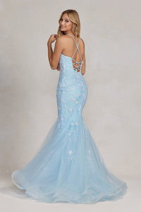 La Merchandise LAXC1117 Floral Embroidery Long Special Occasion Gown - - LA Merchandise