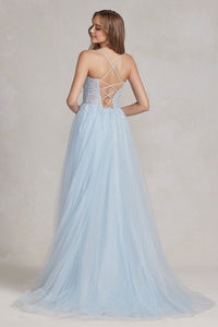 La Merchandise LAXJ1089 Open Back Tulle Prom Floral A-line Formal Gown - - LA Merchandise