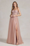 Load image into Gallery viewer, La Merchandise LAXJ1089 Open Back Tulle Prom Floral A-line Formal Gown - DUSTY ROSE - LA Merchandise