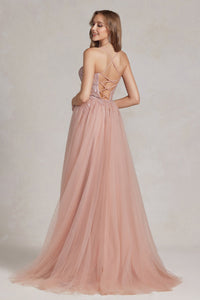 La Merchandise LAXJ1089 Open Back Tulle Prom Floral A-line Formal Gown - - LA Merchandise