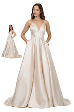 Load image into Gallery viewer, La Merchandise LAY8358 V-Neck Spaghetti Straps Long Simple A-Line Gown - Champagne - LA Merchandise
