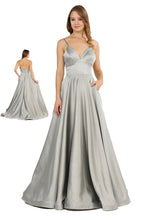 Load image into Gallery viewer, La Merchandise LAY8358 V-Neck Spaghetti Straps Long Simple A-Line Gown - Silver Grey - LA Merchandise