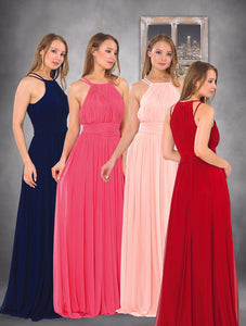 La Merchandise LAY8396 Halter Plus Size Ruched Bridesmaids Long Dress - - LA Merchandise