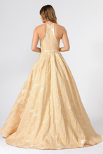 Load image into Gallery viewer, La Merchandise LAY8402 Long Halter Jacquard Ballgown with side pockets - - LA Merchandise