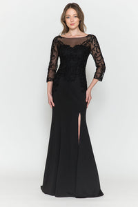 La Merchandise LAY8564 Quarter Sleeve Classy Mother of Bride Dress - Black - LA Merchandise