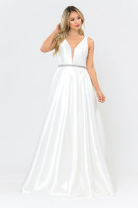 La Merchandise LAY8682 Beautiful Mikado Pageant Long Formal Prom Gown - OFF WHITE - LA Merchandise