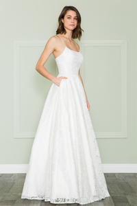 La Merchandise LAY8862 A-Line Lace Formal Evening Corset Gown - OFF WHITE - LA Merchandise