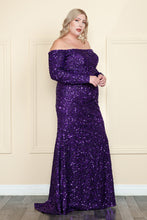 Load image into Gallery viewer, La Merchandise LAY8876 Long Sleeve Sequin Off The Shoulder Formal Gown - - LA Merchandise