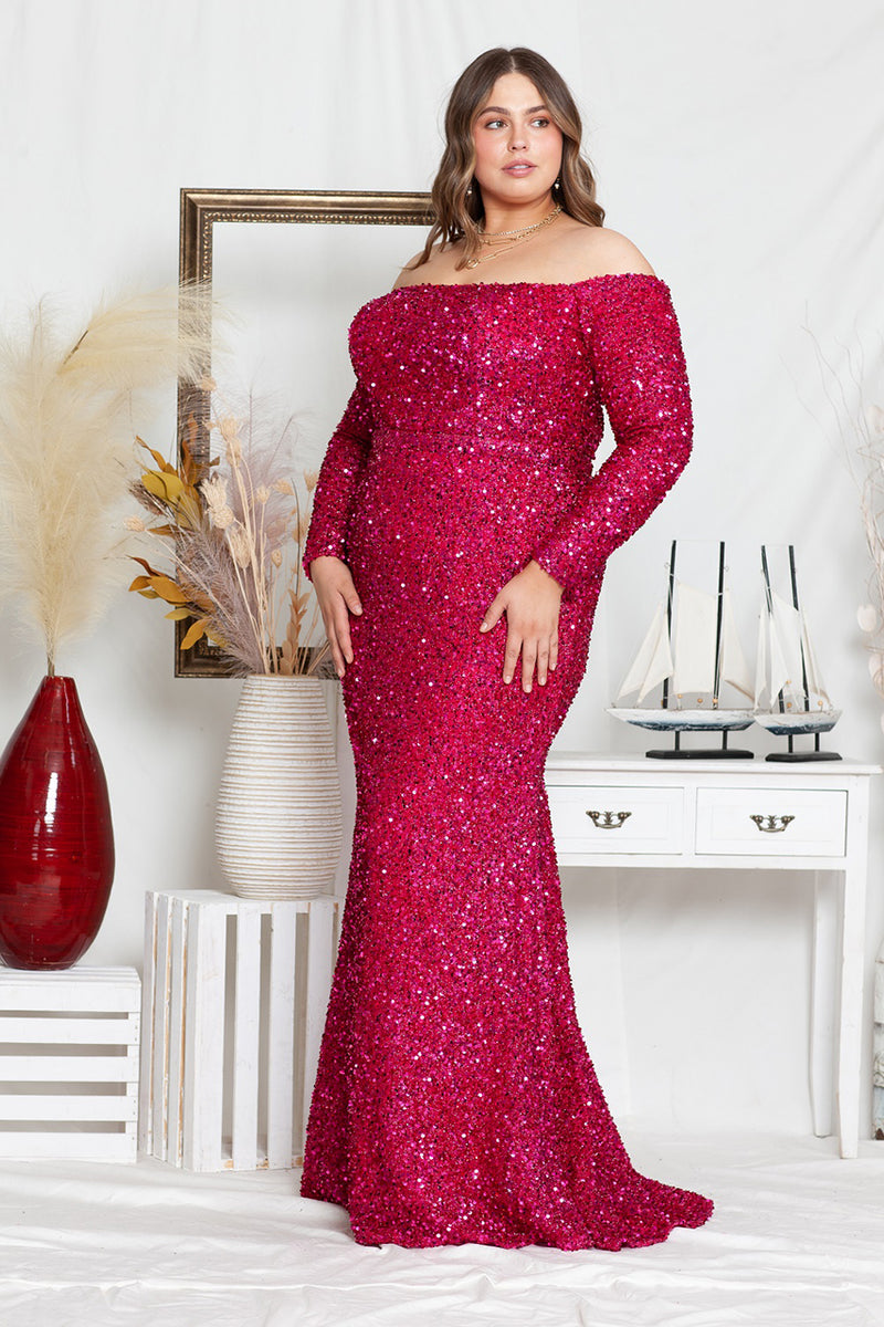 La Merchandise LAY8876 Long Sleeve Sequin Off The Shoulder Formal Gown ...