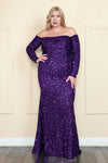 Load image into Gallery viewer, La Merchandise LAY8876 Long Sleeve Sequin Off The Shoulder Formal Gown - PURPLE - LA Merchandise