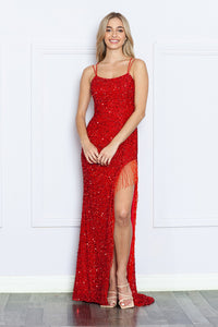 La Merchandise LAY8982 Fringe Sequined Sleeveless Dress - RED - LA Merchandise