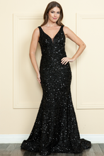 Load image into Gallery viewer, La Merchandise LAY9108 Full Sequined V-Neck Red Carpet Formal Dress - BLACK - LA Merchandise