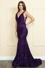 Load image into Gallery viewer, La Merchandise LAY9108 Full Sequined V-Neck Red Carpet Formal Dress - PURPLE - LA Merchandise