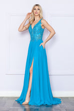 Load image into Gallery viewer, La Merchandise LAY9366 Lace Applique A-line Chiffon Formal Dress - TURQUOISE - LA Merchandise
