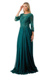 Load image into Gallery viewer, LAHM2723J Wholesale Mother of the Bride A-Line Illusion Lace Gown with 3/4 Sleeves Long Dress - EMERALD - Mother of the Bride Dress LAH