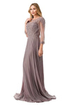 Load image into Gallery viewer, LAHM2723J Wholesale Mother of the Bride A-Line Illusion Lace Gown with 3/4 Sleeves Long Dress - MAUVE - Mother of the Bride Dress LAH