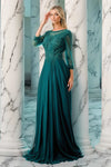 Load image into Gallery viewer, LAHM2723JP Wholesale Plus Size A-Line Mother of the Bride Evening Gown with Illusion Lace &amp; 3/4 Sleeves - EMERALD - Mother of the Bride Dress LAH