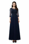 Load image into Gallery viewer, LAHM2723J Wholesale Mother of the Bride A-Line Illusion Lace Gown with 3/4 Sleeves Long Dress - NAVY - Mother of the Bride Dress LAH