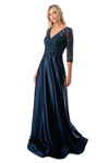 Load image into Gallery viewer, LAHM2734F Wholesale Beaded Lace A-Line Evening Gown Illusion 3/4 Sleeve Mother of the Bride Dress - NAVY - Mother of the Bride Dress LAH