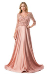 Load image into Gallery viewer, LAHM2734F Wholesale Beaded Lace A-Line Evening Gown Illusion 3/4 Sleeve Mother of the Bride Dress - DUSTY PINK - Mother of the Bride Dress LAH