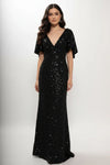 Load image into Gallery viewer, LAHM2751T Wholesale Sequin Sheath V-Neck Flutter Sleeve Mother of the Bride Gown with Train - BLACK - Mother of the Bride Dress LAH