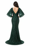 Load image into Gallery viewer, LAHM2751T Wholesale Sequin Sheath V-Neck Flutter Sleeve Mother of the Bride Gown with Train - - Mother of the Bride Dress LAH