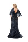 Load image into Gallery viewer, LAHM2751T Wholesale Sequin Sheath V-Neck Flutter Sleeve Mother of the Bride Gown with Train - - Mother of the Bride Dress LAH