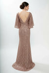 Load image into Gallery viewer, LAHM2751T Wholesale Sequin Sheath V-Neck Flutter Sleeve Mother of the Bride Gown with Train - - Mother of the Bride Dress LAH