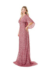 Load image into Gallery viewer, LAHM2751T Wholesale Sequin Sheath V-Neck Flutter Sleeve Mother of the Bride Gown with Train - MAUVE - Mother of the Bride Dress LAH